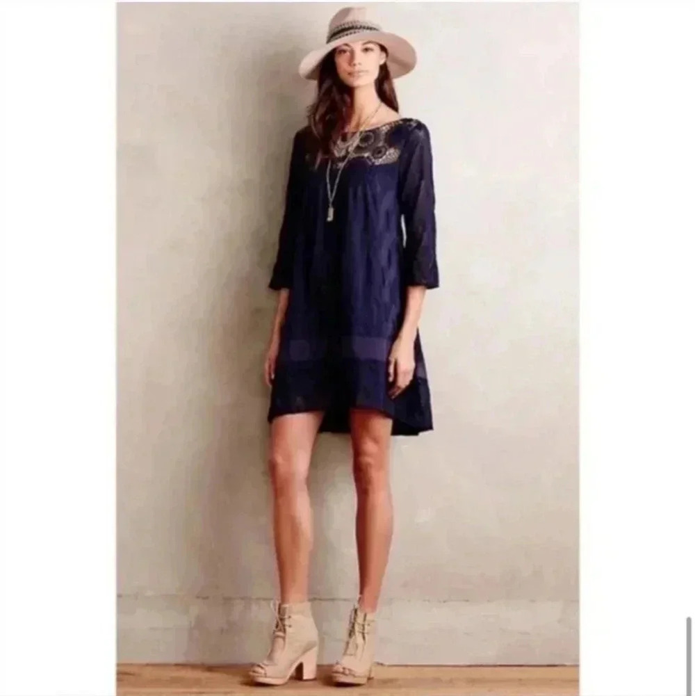 Holding Horses Anthropologie Augusta Navy Crochet Embroidered Tunic Dress(S) - Picture 5 of 13
